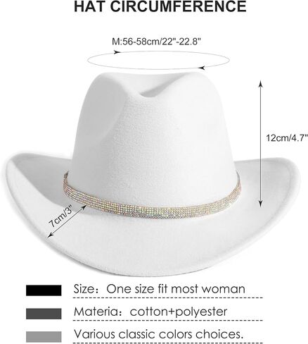 HUDANHUWEI Rhinestone Cowgirl Cowboy Hat Shiny Wide Brim Hat for Party in Saudi Arabia