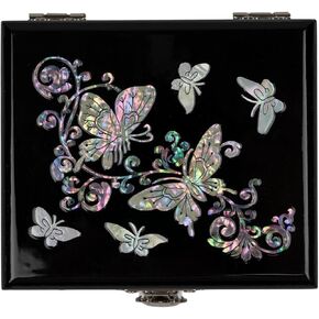 February Mountain Mother of Pearl Butterfly Trinket Box - Mini Organizer for Earring Necklace Ring & Bracelet Jewelry Display Storage Case for Woman Unique Gifts (Flower/Butterfly)
