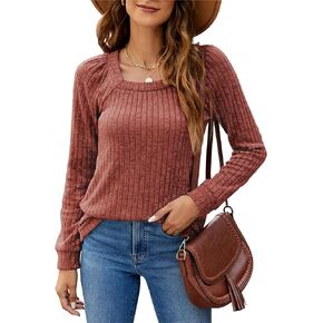 SimpleFun Women's Fall Sweaters Lightweight Square Neck Pullover Casual Long Sleeve Tunic Tops in Saudi Arabia