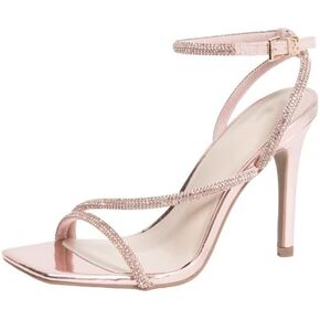 sexytag Women's Sparkly Heels Rhinestone Square Open Toe Ankle Strap Stiletto Heel Sandals