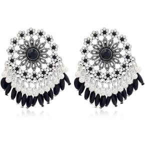 بوهو الثريا قطرة تتدلى الأقراط للنساء الفتيات التقليدية الهندية كريستال الزهور Jhumka Jhumki قطرة المتدلية قلادة القرط المكسيك شرابة ترصيع العرقية نمط بوليوود خمر الزفاف عيد الميلاد مجوهرات هدايا