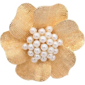 HSQYJ Fashion Adjustable Pearl Crystal Flower Cocktail Statement Ring Rhinestone FloraL Engagement Wedding Bands Rings Luxury Jewelry for Women Girl Gift Gold Silver Plated