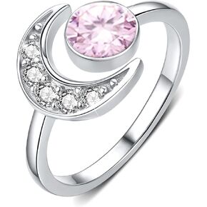 CUOKA MIRACLE Birthstone Rings for Women 925 Sterling Silver Moon Rings Birthday Stone Rings Adjustable Open Ring Anniversary Birthday Jewelry Gift for Wife Mom Daughter