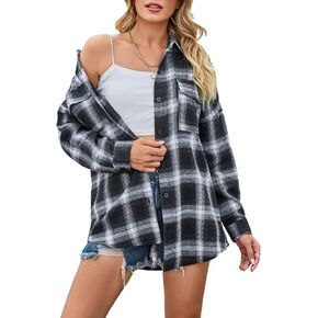Zontroldy Womens Flannel Plaid Shirts Oversized Lightweight Buffalo Plaid Button Down Shirt Blouse Tops in Kuwait