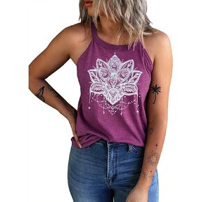 IRISGOD Womens High Neck Tank Tops Summer Graphic Halter Sleeveless Rocker Tee Shirts