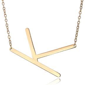 RINHOO Sideways Large Initial Necklace 18k Gold Plated Stainless Steel Big Letter Script Name Monogram Pendant Necklace for Women Gift(from Alphabet 26 A-Z)