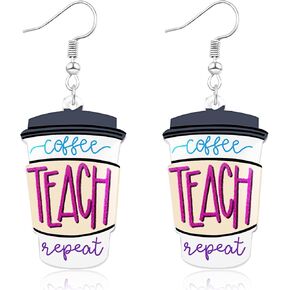 Nanafast 2023 Teacher Earrings for Women Apple Pencil Book Coffee Art Drop Dangle Earrings Acrylic Earrings for Teachers Students First Day of School Appreciation Jewelry Back to School Teacher Gifts in Kuwait