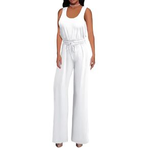 Hybrid & Company Women Casual Sleeveless Playsuits High Waist Pants Romper Loose Wide Leg Jumpsuit