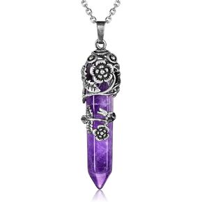 Top Plaza Antique Silver Flower Wrapped Natural Quartz Gemstone Healing Crystal Necklace 5pcs/Set in Saudi Arabia