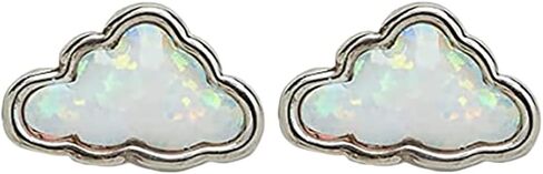 Pura Vida Silver-Plated Opal Cloud Stud Earrings - Brass Base, Sterling Silver Posts - 1 Pair in Saudi Arabia