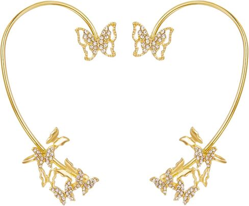 فراشة الأذن الكفة الأقراط للنساء الزركون أربع فراشة الأذن الكفة التفاف حول الأقراط لا ثقب مشبك فراشة جوفاء على الأقراط الزاحفة للفتيات in Kuwait