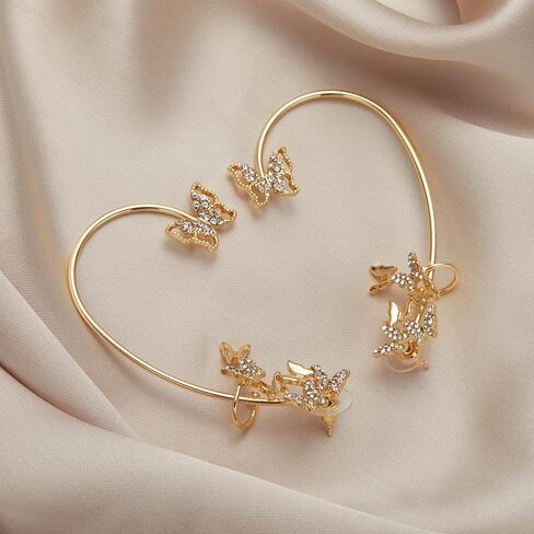 فراشة الأذن الكفة الأقراط للنساء الزركون أربع فراشة الأذن الكفة التفاف حول الأقراط لا ثقب مشبك فراشة جوفاء على الأقراط الزاحفة للفتيات in Kuwait