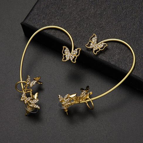 فراشة الأذن الكفة الأقراط للنساء الزركون أربع فراشة الأذن الكفة التفاف حول الأقراط لا ثقب مشبك فراشة جوفاء على الأقراط الزاحفة للفتيات in Kuwait