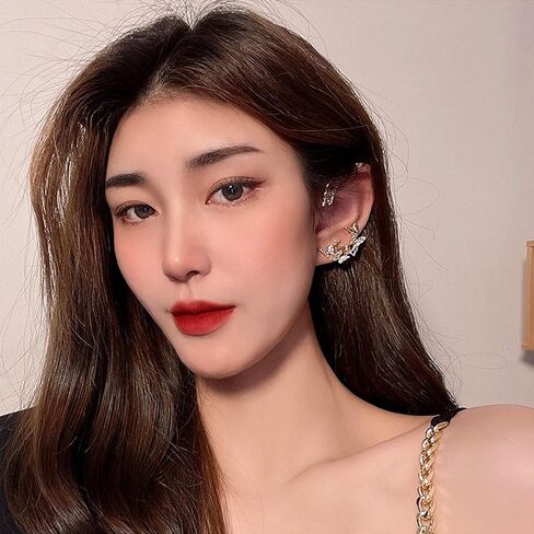 فراشة الأذن الكفة الأقراط للنساء الزركون أربع فراشة الأذن الكفة التفاف حول الأقراط لا ثقب مشبك فراشة جوفاء على الأقراط الزاحفة للفتيات in Kuwait