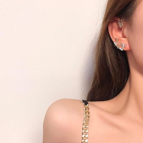 فراشة الأذن الكفة الأقراط للنساء الزركون أربع فراشة الأذن الكفة التفاف حول الأقراط لا ثقب مشبك فراشة جوفاء على الأقراط الزاحفة للفتيات in Kuwait