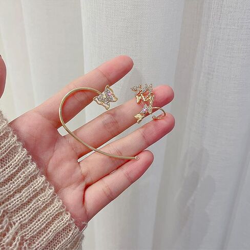 فراشة الأذن الكفة الأقراط للنساء الزركون أربع فراشة الأذن الكفة التفاف حول الأقراط لا ثقب مشبك فراشة جوفاء على الأقراط الزاحفة للفتيات in Kuwait