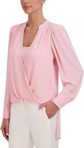 BCBGMAXAZRIA Women's Relaxed Faux Wrap Top Long Sleeve in Saudi Arabia