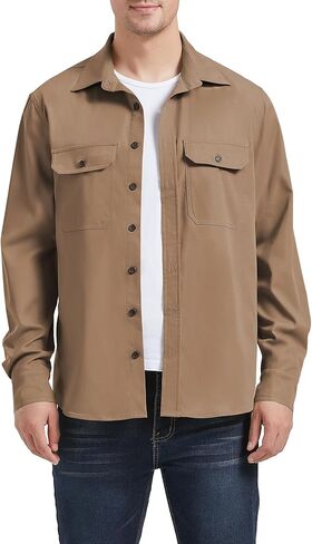 قميص رجالي من CALSUZ من الفلانيل بأزرار سفلية وأكمام طويلة منقوشة مع جيب وسترات قميص من الفلانيل غير رسمية فضفاضة in Kuwait