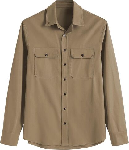 قميص رجالي من CALSUZ من الفلانيل بأزرار سفلية وأكمام طويلة منقوشة مع جيب وسترات قميص من الفلانيل غير رسمية فضفاضة in Kuwait