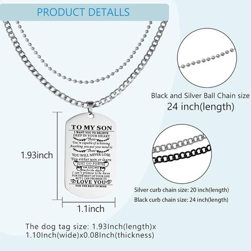 قلائد على شكل كلب لابني من أبي أم أريد أن أصدق بعمق في قلبك القوات الجوية العسكرية البحرية قوات السواحل قلادة عيد الميلاد والتخرج ، مجموعة من 2, ستانلس ستيل, حجر الراين in Kuwait