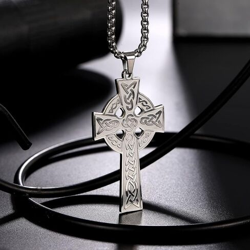 قلادة صليب سلتيك من NIGHTCRUZ، قلادة صليب مسيحي من الفولاذ المقاوم للصدأ للرجال والنساء، قلادة صلاة الصفاء بعقدة أيرلندية in Kuwait
