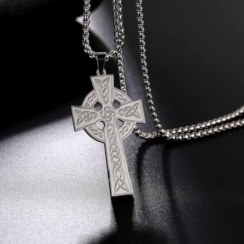 قلادة صليب سلتيك من NIGHTCRUZ، قلادة صليب مسيحي من الفولاذ المقاوم للصدأ للرجال والنساء، قلادة صلاة الصفاء بعقدة أيرلندية in Kuwait