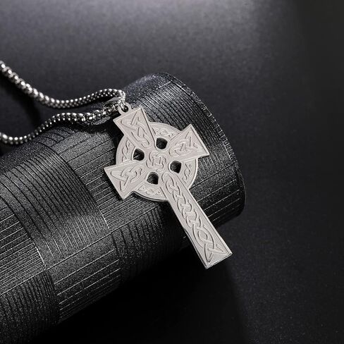 قلادة صليب سلتيك من NIGHTCRUZ، قلادة صليب مسيحي من الفولاذ المقاوم للصدأ للرجال والنساء، قلادة صلاة الصفاء بعقدة أيرلندية in Kuwait