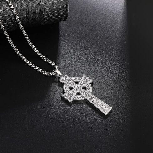 قلادة صليب سلتيك من NIGHTCRUZ، قلادة صليب مسيحي من الفولاذ المقاوم للصدأ للرجال والنساء، قلادة صلاة الصفاء بعقدة أيرلندية in Kuwait