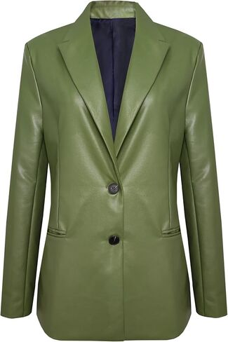 سترات MJORI النسائية الطويلة المصنوعة من الجلد الصناعي ذات الحجم الكبير، ملابس خارجية من البولي يوريثان مع جيب in Kuwait