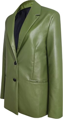 سترات MJORI النسائية الطويلة المصنوعة من الجلد الصناعي ذات الحجم الكبير، ملابس خارجية من البولي يوريثان مع جيب in Kuwait