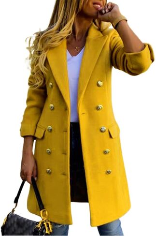 Kinghua Winter Wool Coats for Women Double Breasted Notched Lapel Mid-Long Peacoat Jackets in Saudi Arabia
