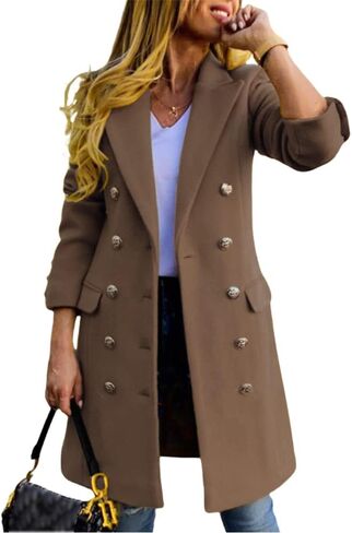 Kinghua Winter Wool Coats for Women Double Breasted Notched Lapel Mid-Long Peacoat Jackets in Saudi Arabia