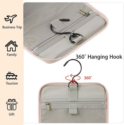 حقيبة أدوات الزينة المعلقة من باغسمارت، مجموعة دوب جلدية كبيرة للسفر مقاومة للماء لحاوية كاملة الحجم، وأدوات الزينة، ومستحضرات التجميل، والحلاقة (رمادي) in Kuwait