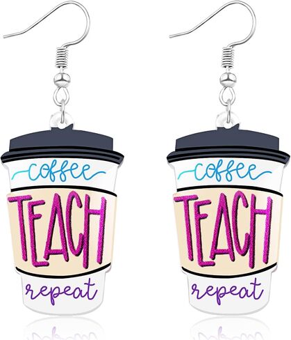 Nanafast 2023 Teacher Earrings for Women Apple Pencil Book Coffee Art Drop Dangle Earrings Acrylic Earrings for Teachers Students First Day of School Appreciation Jewelry Back to School Teacher Gifts in Kuwait