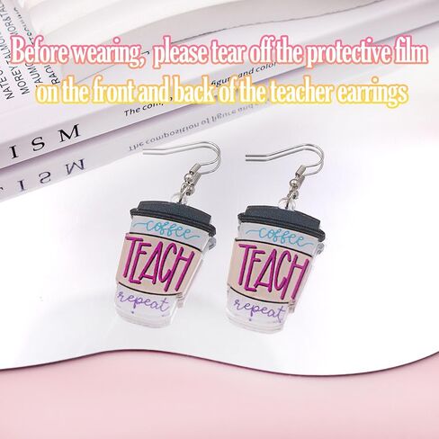 Nanafast 2023 Teacher Earrings for Women Apple Pencil Book Coffee Art Drop Dangle Earrings Acrylic Earrings for Teachers Students First Day of School Appreciation Jewelry Back to School Teacher Gifts in Kuwait