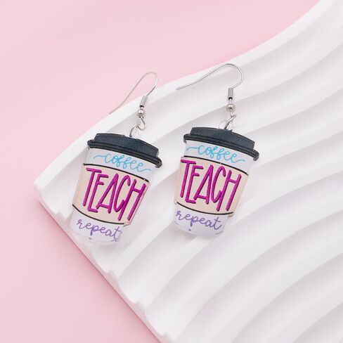 Nanafast 2023 Teacher Earrings for Women Apple Pencil Book Coffee Art Drop Dangle Earrings Acrylic Earrings for Teachers Students First Day of School Appreciation Jewelry Back to School Teacher Gifts in Kuwait