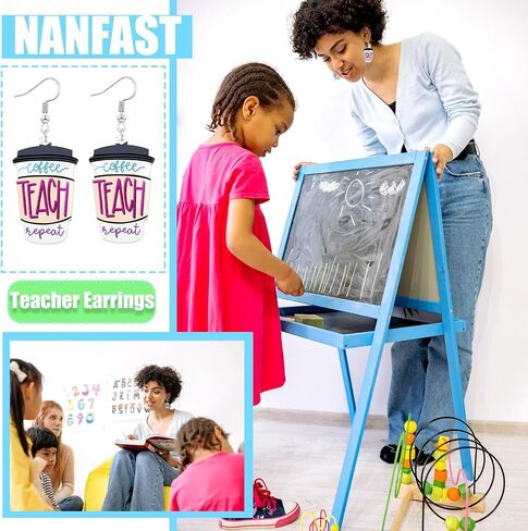 Nanafast 2023 Teacher Earrings for Women Apple Pencil Book Coffee Art Drop Dangle Earrings Acrylic Earrings for Teachers Students First Day of School Appreciation Jewelry Back to School Teacher Gifts in Kuwait