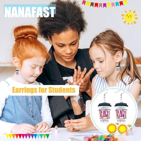 Nanafast 2023 Teacher Earrings for Women Apple Pencil Book Coffee Art Drop Dangle Earrings Acrylic Earrings for Teachers Students First Day of School Appreciation Jewelry Back to School Teacher Gifts in Kuwait