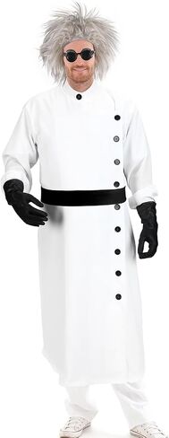 Jiuguva 9 Pcs Halloween Mad Scientist Costume for Adult Men including Coat Belt Beaker Gloves Goggles Wig Mustache Eyebrows (Trendy Style,Medium) in Saudi Arabia