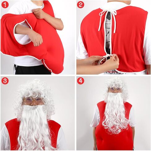 Jiuguva 4 Pcs Christmas Santa Costume Set, Oversized Santa Suit Red Belly Stuffer Costume Santa Belly Padding Fat Belly Costume, Santa Beard and Wig Set, Santa Claus Glasses for Adults Costumes in Saudi Arabia