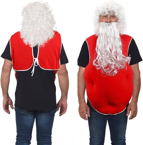 Jiuguva 4 Pcs Christmas Santa Costume Set, Oversized Santa Suit Red Belly Stuffer Costume Santa Belly Padding Fat Belly Costume, Santa Beard and Wig Set, Santa Claus Glasses for Adults Costumes in Saudi Arabia