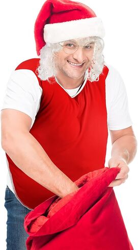 Jiuguva 4 Pcs Christmas Santa Costume Set, Oversized Santa Suit Red Belly Stuffer Costume Santa Belly Padding Fat Belly Costume, Santa Beard and Wig Set, Santa Claus Glasses for Adults Costumes in Saudi Arabia