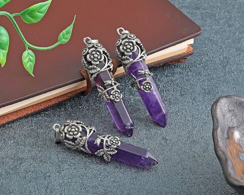 Top Plaza Antique Silver Flower Wrapped Natural Quartz Gemstone Healing Crystal Necklace 5pcs/Set in Saudi Arabia