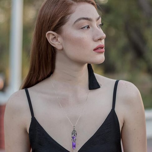 Top Plaza Antique Silver Flower Wrapped Natural Quartz Gemstone Healing Crystal Necklace 5pcs/Set in Saudi Arabia