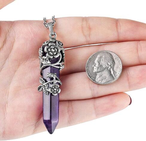 Top Plaza Antique Silver Flower Wrapped Natural Quartz Gemstone Healing Crystal Necklace 5pcs/Set in Saudi Arabia