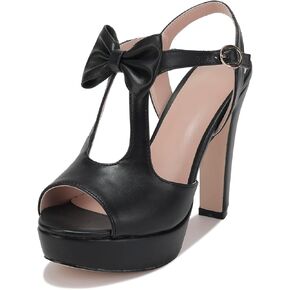 AIJIVOU Womens Vintage Bow Platform Heels Solid Peep Toe Classic T-Strap Buckle Ankle Strap Slingback Cutout Heeled Sandal Pumps Shoes for Casual, Party, Shopping, Formal Pump Kawaii