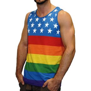 Exist Men's Patriotic American Rainbow Pride Colors Flag Muscle Tank Top Shirt