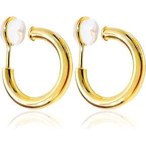 Chunky Clip On Hoop Earrings For Women Girl Trendy 14k Gold Plated Non Pierced Earrings For Women Fake Earrings Adjustable lightweight Earrings Mother Of Bride Earrings Christmas Gifts For Women in Kuwait