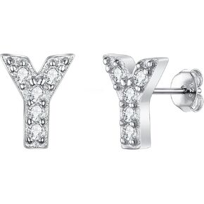 EVER FAITH Initial Earrings 925 Sterling Silver White Cubic Zirconia Tiny Alphabet Letter Stud Earrings for Woman Sensitive Ears