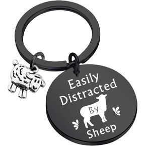 WSNANG Sheep Lover Gift Easily Distracted by Sheep Keychain Sheep Jewelry Gift for Sheep Farmer Sheep Herder Sheep Owner